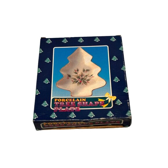 Porcelain Tree Shape Plate With Holly Design Holiday Theme - Picture 3 of 7